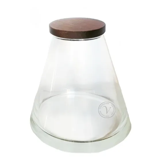  2 Floreros Cónicos De Vidrio Con Tapa Madera Para Vela 2 L 