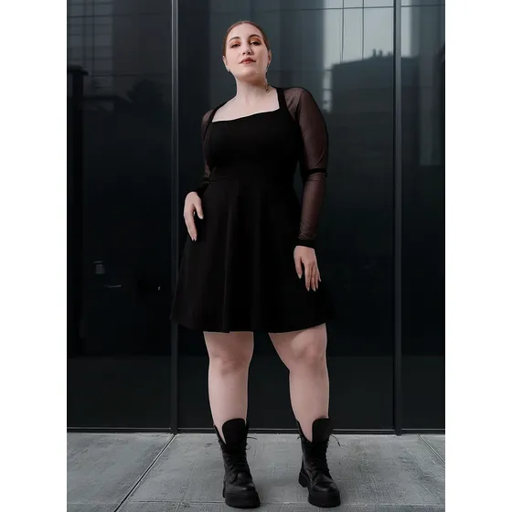 Vestido Evase Manga Larga De Tul Circe Xl Talles Grandes
