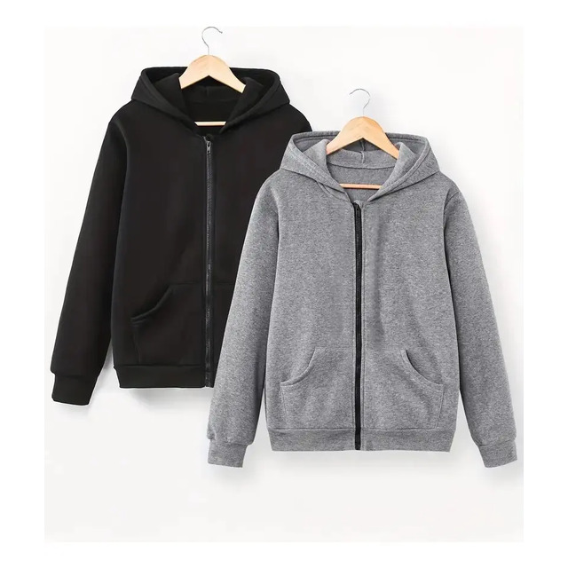 Kit 2 Moletons Com Capuz & Com Zíper, Casaco De Frio Inverno