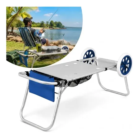 Carrinho De Praia Alumínio Avanço Vira Mesa Cor Azul Azul