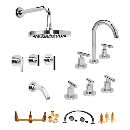 Griferia Set Lavatorio Bidet Ducha Baño Peirano Adra 90-166 Pack Combo Color Cromo Acabado Cromado Juego Duchon Vanitory