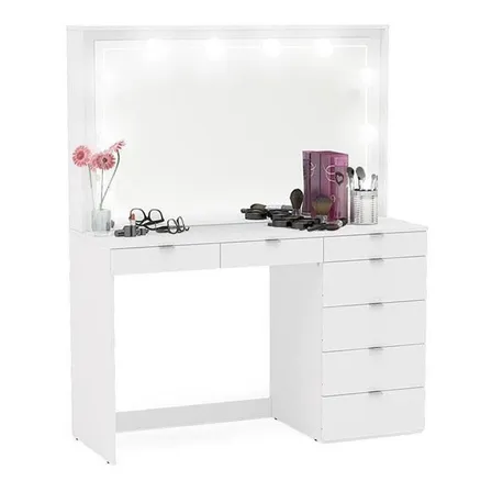 Penteadeira Ditália 7 Gavetas Branco C/ Kit Luz Camarim Cozy Branco