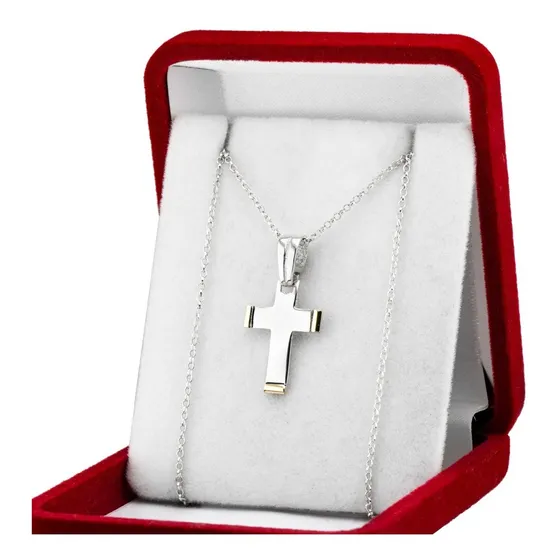 Conjunto Cadena Y Dije Cruz Plata Y Oro Religioso Bautismo