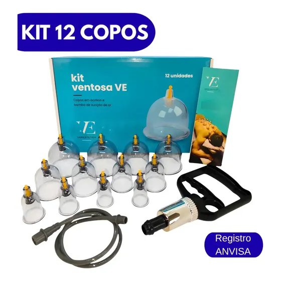 Kit Ventosas Variestética 12 Copos para Ventosaterapia