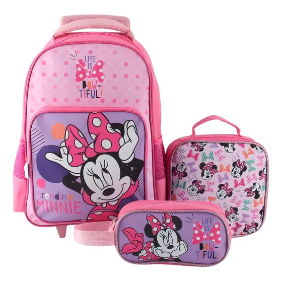 Set 3 Piezas Mochila 15 Lonchera Estuche Minnie Color Multicolor