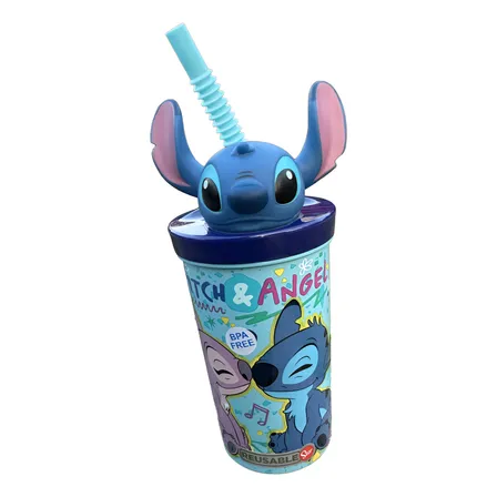 Vaso Con Bombilla Y Figura 3d 360ml Stitch Bluey Paw Patrol