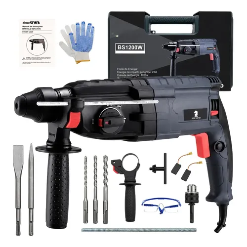 Martelo rotativo industrial total de 1500 W, 5,5 J, suporte Sds