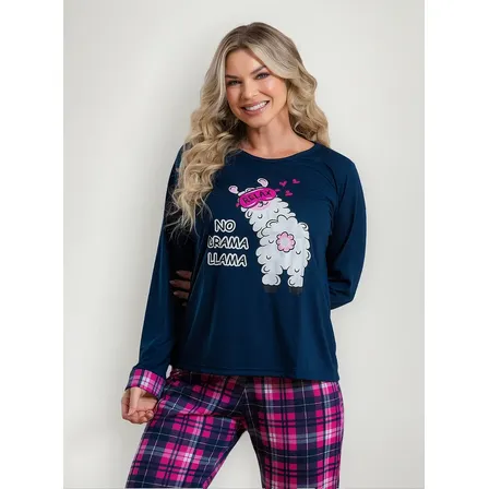 Pijama De Frio Feminino Relax Lhama Inverno Manga Longa