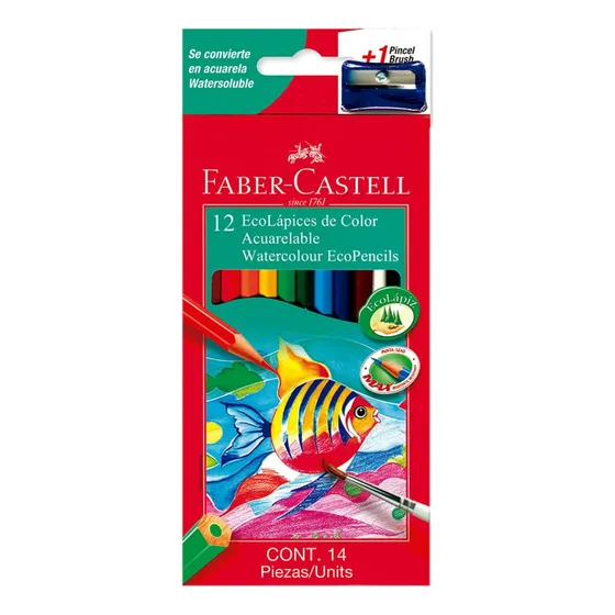 Lapices acuarelables x12 largos y sacapuntas Faber Castell