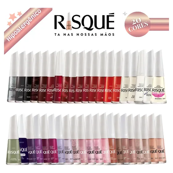 Kit 20 Esmaltes Risque Clássicos Hipoalergenicos
