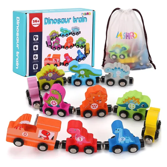 Tren Magnético Madera  Dinosauri Aprendizaje Numeros Niños