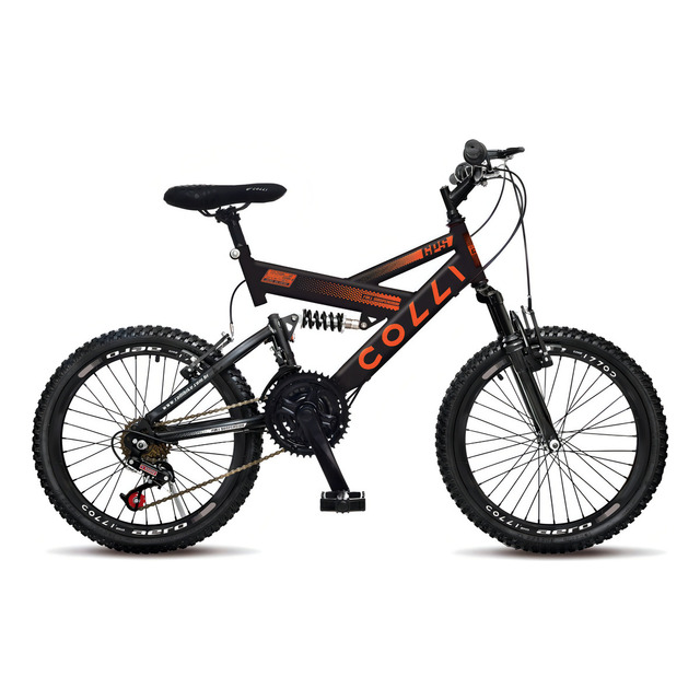 Bicicleta Colli Gps Dupla Suspensão Full Aro 20 21v Cor Preto C/ Laranja Neon Tamanho Do Q... Bicicleta Colli Gps Dupla Suspensão Full Aro 20 21v Cor Preto C/ Laranja Neon Tamanho Do Q...