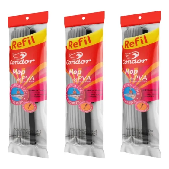 Refil  Esfregão Rodo Condor Pva 3 Unidades 