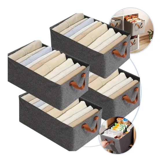 Kit 4 Organizador Guarda Roupa Cesto Caixa Multiuso Dobrável Cor Cinza-escuro