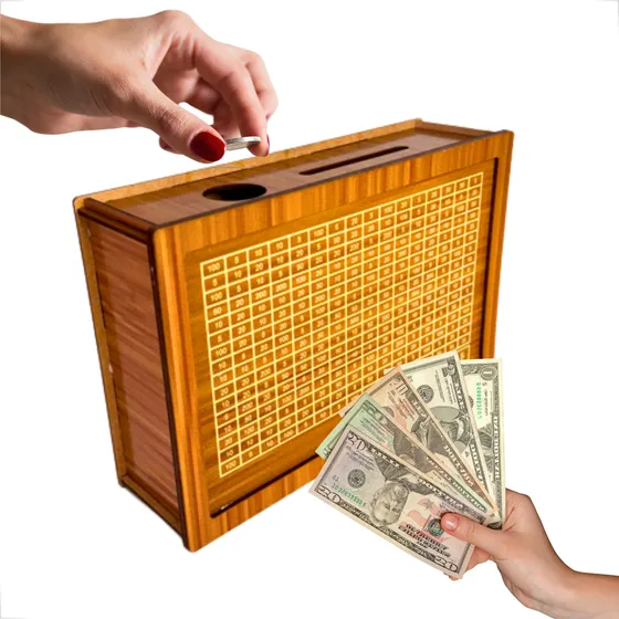 Woodbox Kakebo Criativo guarde dinheiro com o método japonês cor marrom-claro 10 mil reais Grupo Paraiso MDF