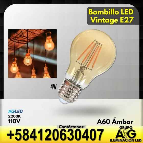 Bombillo Led Vintage 4w A60 Ambar E27 2000k 110v
