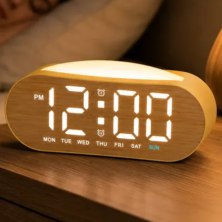 Relógio Digital De Mesa Led Despertador Madeira Usb Pilha Madeira 127/220v
