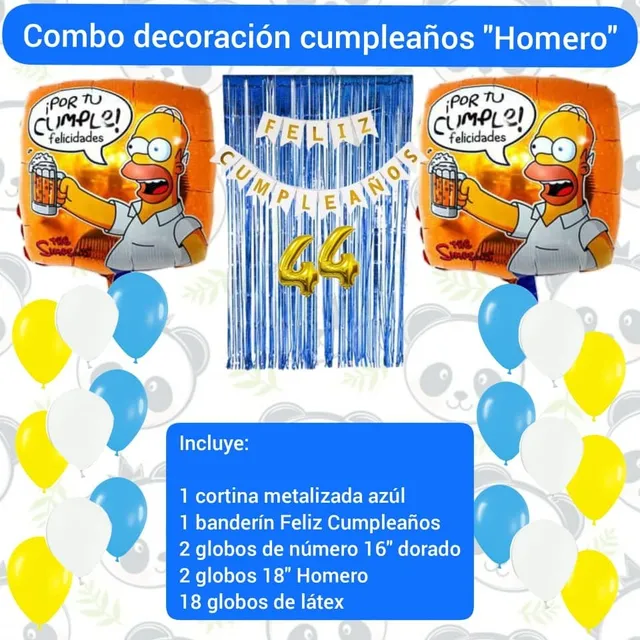 Combo Decoración Cumpleaños Globos Homero Simpson Cortina 
