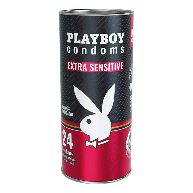 24 Condones Playboy Extra Sensitive Lubricados, Más Delgados