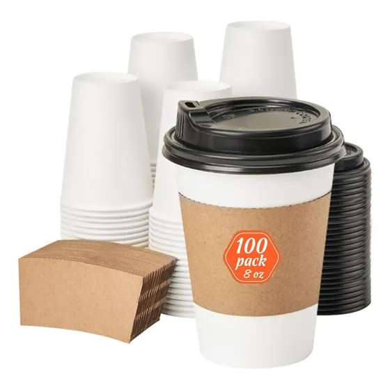 Paquete De 100 Tazas De Café Desechables De 12 Onzas Con Tap