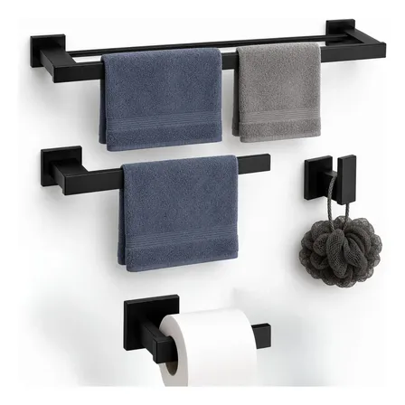 Kit Acessórios Banheiro Ville Luxo Premium Villeinoxx Preto Fosco