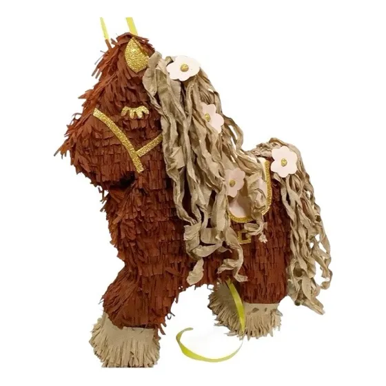 Piñata Artesanal De Caballo Nena Flores Marrón Caballo Caballorisosconflores 40