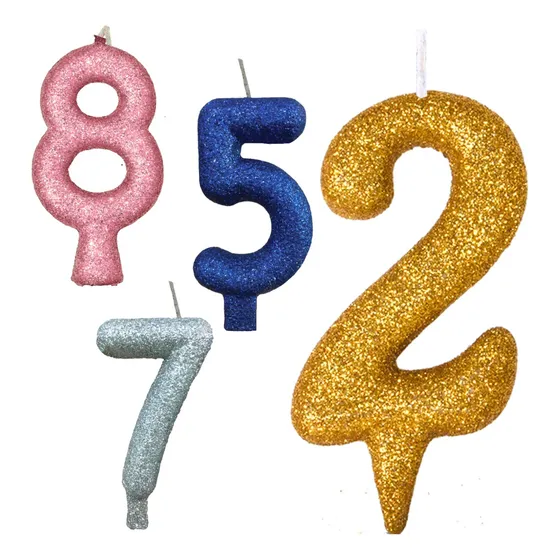 Vela Aniversario Numero Glitter Varias Cores Festas Premium