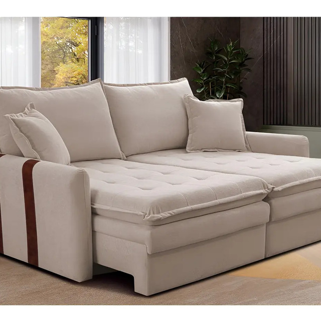 Sofá retrátil Cama Inbox Soft Bonnie de 2,00m na cor bege com revestimento em tecido boucle e design liso