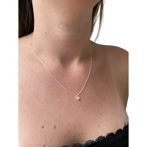 Colar Corrente Choker Prata925 Ponto De Luz Cristal Folheado