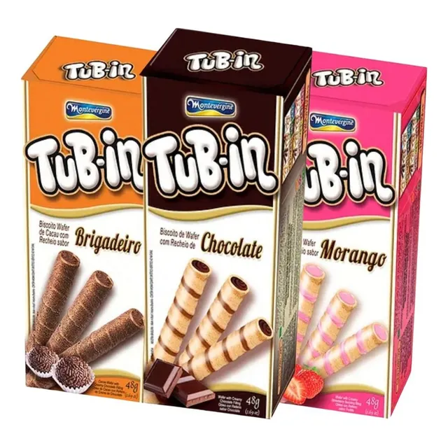 Kit 3 Tub-in Canudo Recheado Brigadeiro Chocolate E Morango