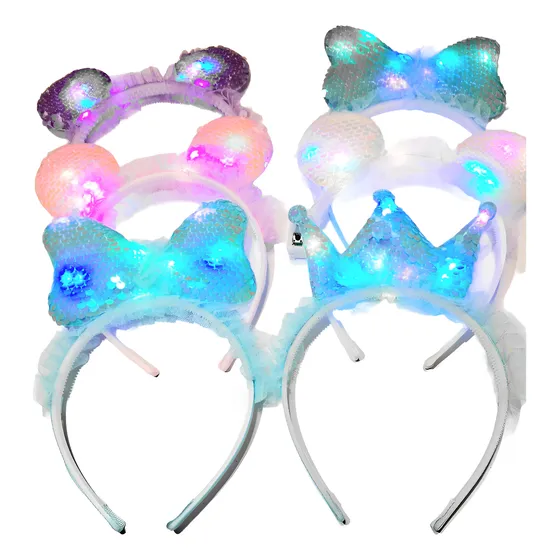 10 Vinchas Lentejuela  Led Luz Cotillon Luminoso  Carioca Colores Y Formas Variado
