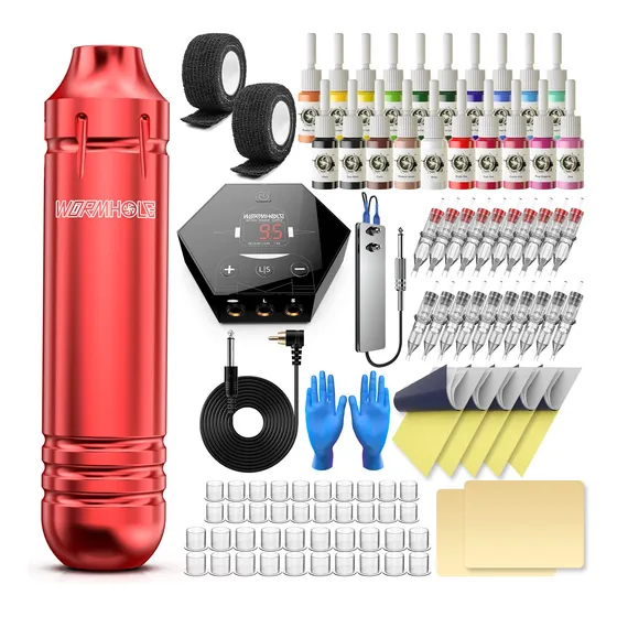 Kit De Tatuagem Wormhole Rotary Tattoo Machine 20 Tintas Col