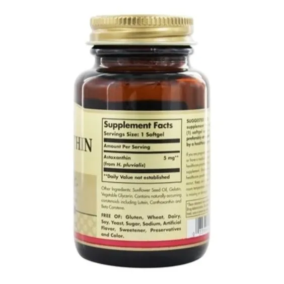 Suplemento natural de astaxantina 5 mg 60 cápsulas blandas