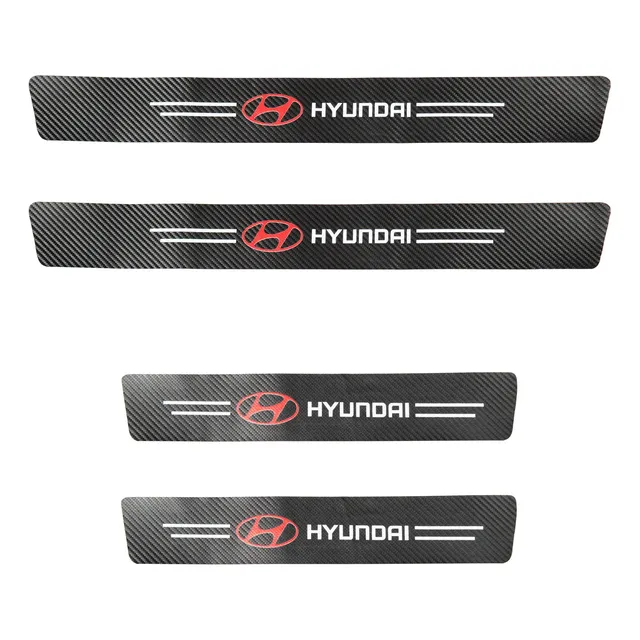 Zócalos Protector Puerta Auto Fibra Carbono Logo Hyundai
