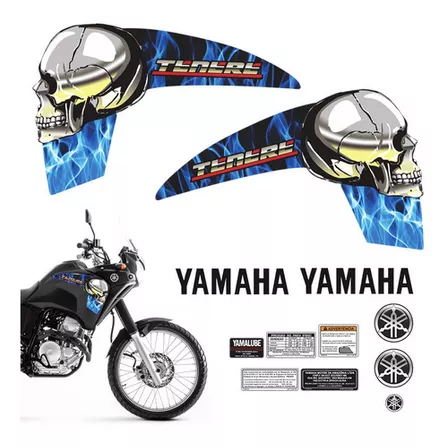 Adesivos Tenere 2013 Yamaha Faixa Tanque Caveira Chamas Azul