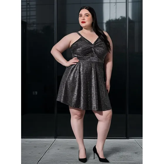 Vestido Bretel Con Tazas De Lurex - Talles Grandes