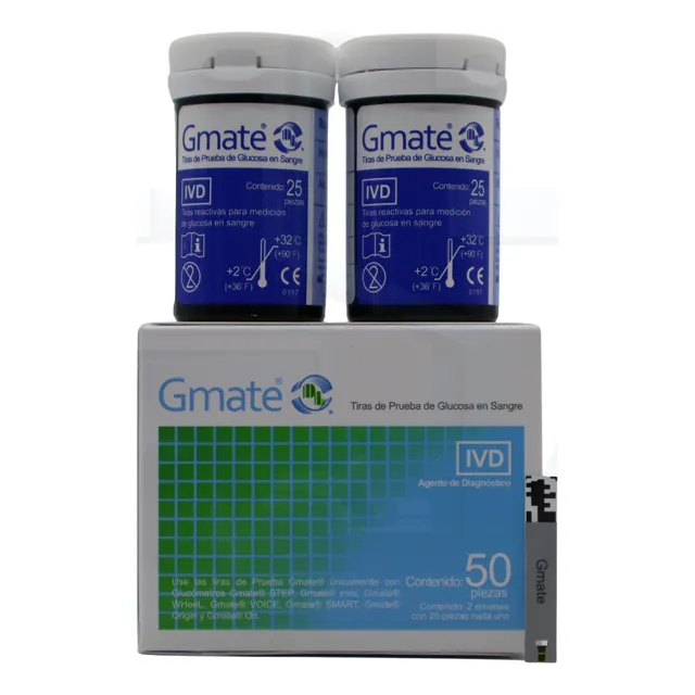 50 Tiras Reactivas Prueba Glucometro Gmate