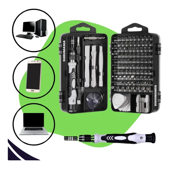 Kit Chaves Precisão Manutenção Profissional 115 Pç Magnético Notebook Celular Computador Vídeo Game Tablet Philips Fenda Torx Y Gurumania