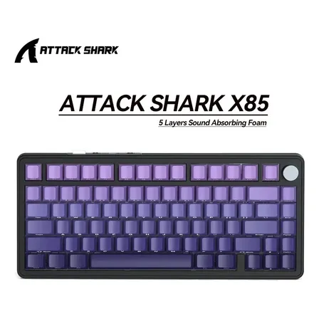Teclado Mecânico Gamer Sem Fio Attack Shark X85 75% Grape Purple Inglês Us
