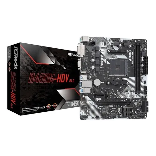 Motherboard Asrock Amd B450m-hdv R4.0 Am4 Hdmi Ddr4 Color Negro