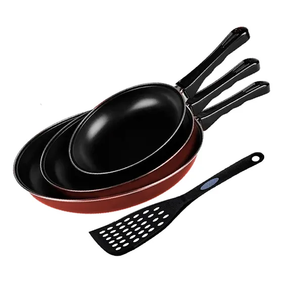 Set Juego De Sartenes Aluminio 4 Pzas 18/20/23cm Con Espátula Volteador Revestimiento Antiadherente Color Rojo Colorhome