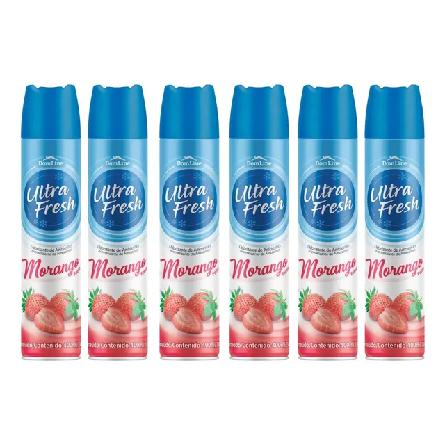 6 Un Odorizador Ambiente Ultra Fresh 400ml Morango Bom Ar