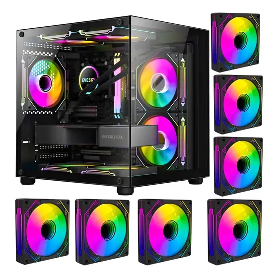 Gabinete Gamer Hayom Aquário C/ 7 Fans Led Rgb - Preto