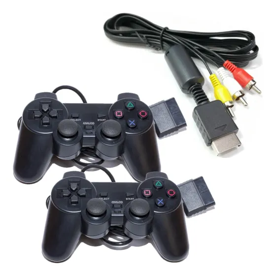 Kit Compatível Para Play 2 Cabo De Imagem + 2 Controles