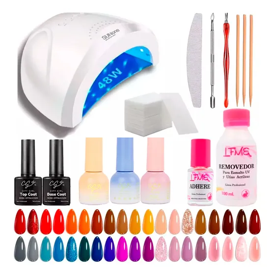 Kit Semipermanente 48w Manicura Uña Esmalte Cabina Uv Led