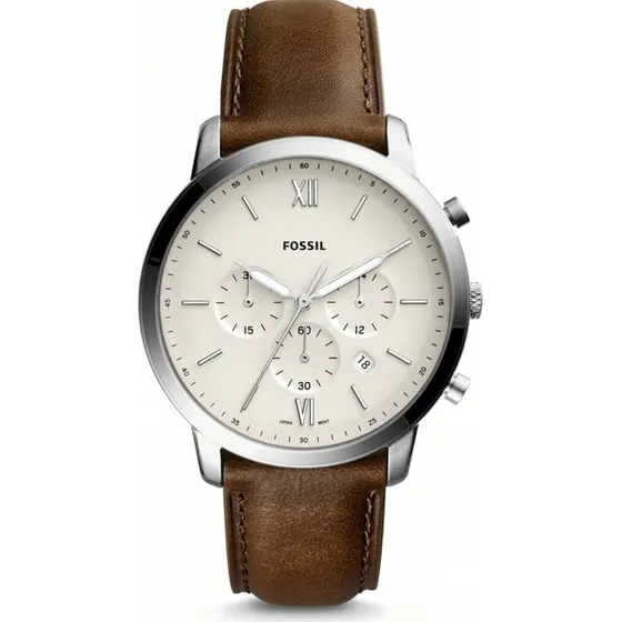Reloj Fossil Fs5380 Neutra Caballero Piel Café/beige Chrono Color de la correa Café Color del bisel Plateado Color del fondo Beige