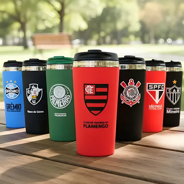 Copo Térmico Emborrachado Inox 450 Ml Dos Times De Futebol