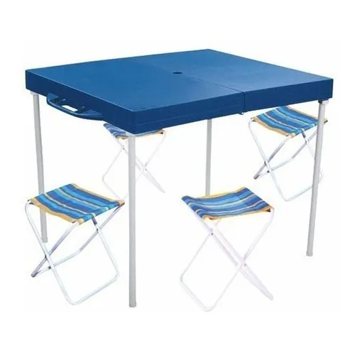 Mesa Practica Plegable Mor Con 4 Banquetas Fácil De Armar Color Azul