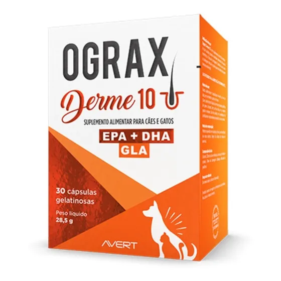 Ograx Derme 10 C/ 30 Cápsulas Suplemento P/ Cães Gatos Avert