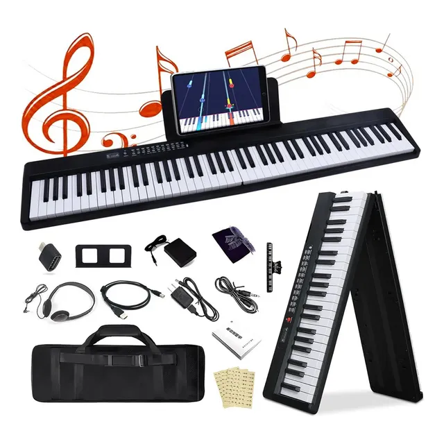 Bluetooth Midi 88 Portátil Y Plegable Teclas Teclado Musical Piano Electrónico Color Negro Marca Tielopa
